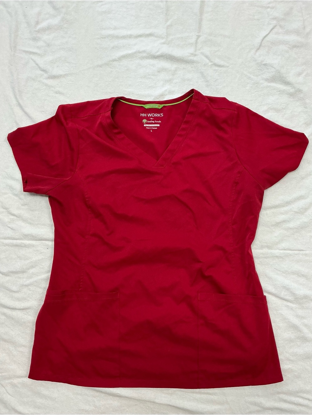 healing hands Red V-Neck Short Sleeve Scrub Top